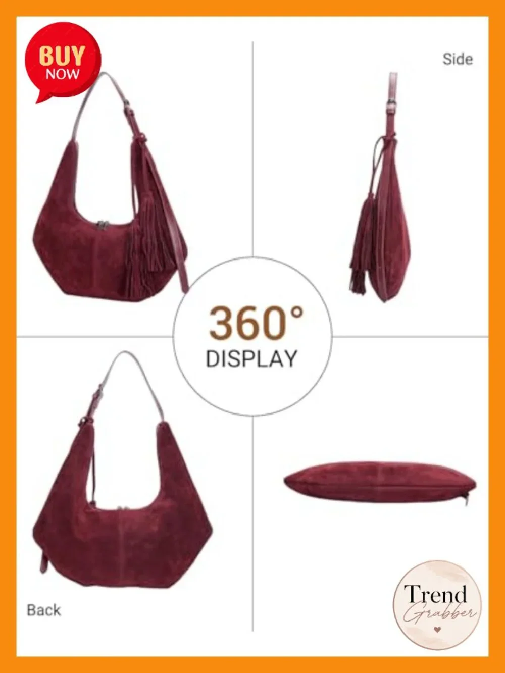 Faux Suede Tassel Hobo Shoulder Crossbody Bag